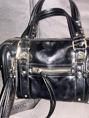 Classic Black Mini Satchel with Gold Accents